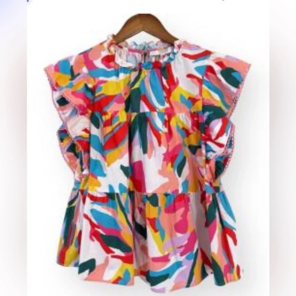 CROSBY by Mollie Burch Blakely Multicolored Ruffle Peplum Top Size Small
